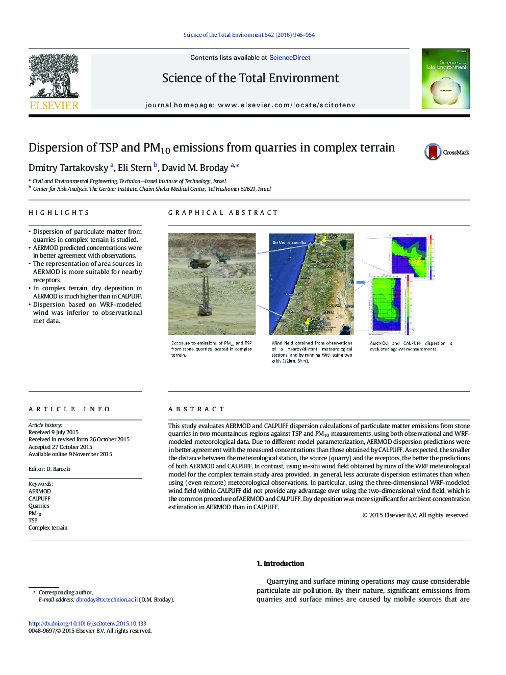 Dispersion of TSP and PM10 emissions from quarries in complex terrain