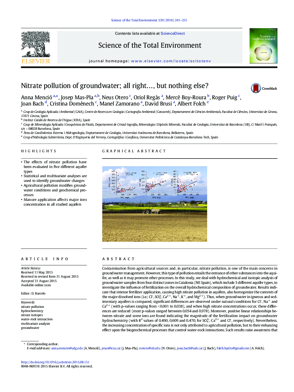 Nitrate pollution of groundwater; all rightâ¦, but nothing else?