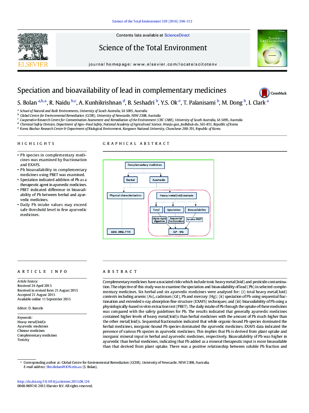 Speciation and bioavailability of lead in complementary medicines