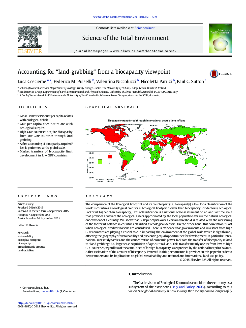 عکس صفحه اول مقاله: Accounting for “land-grabbing” from a biocapacity viewpoint Accounting for “land-grabbing” from a biocapacity viewpoint