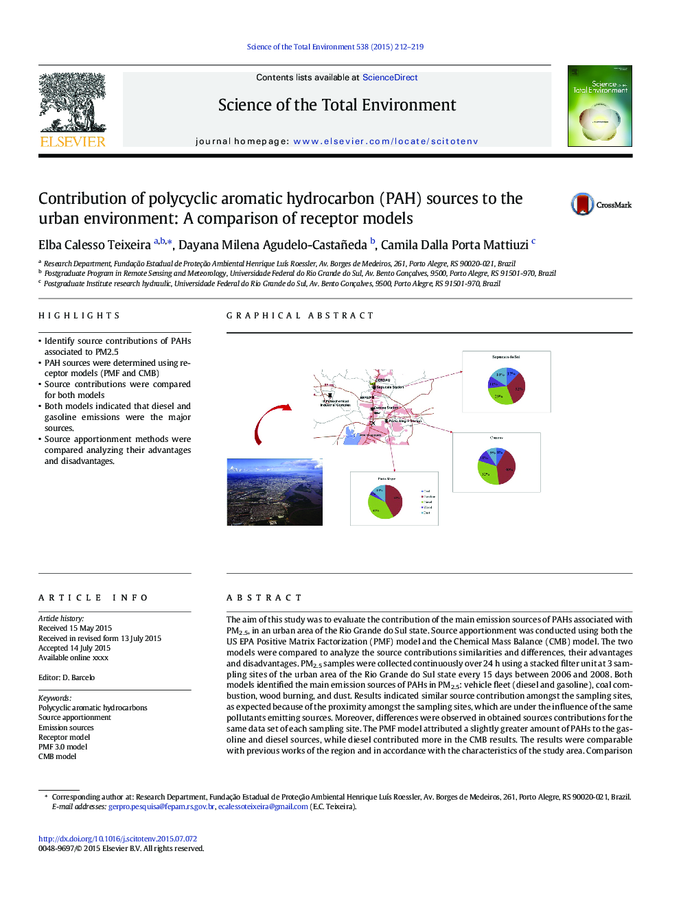 Contribution of polycyclic aromatic hydrocarbon (PAH) sources to the urban environment: A comparison of receptor models