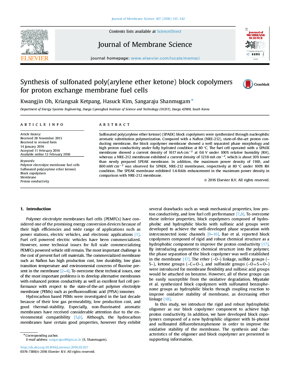 Synthesis of sulfonated poly(arylene ether ketone) block copolymers for proton exchange membrane fuel cells