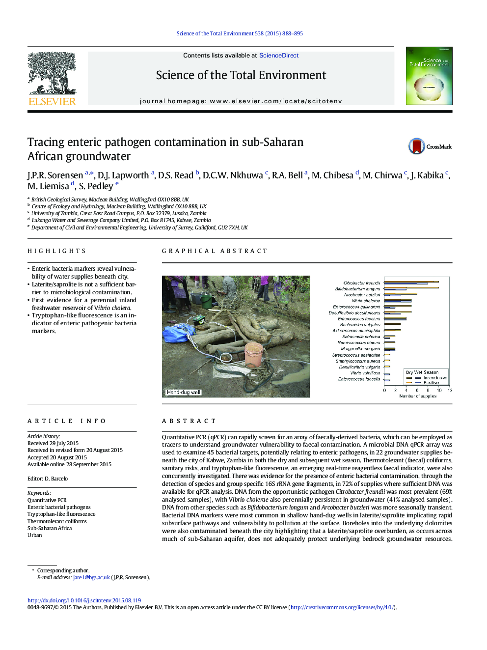 ردیابی آلودگی پاتوژن عفونی در آبهای زیرزمینی دریای جنوب صحرای آفریقا 
