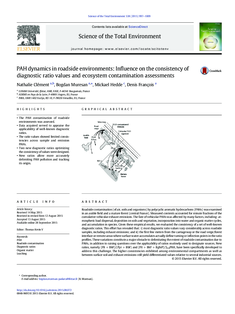 PAH dynamics in roadside environments: Influence on the consistency of diagnostic ratio values and ecosystem contamination assessments