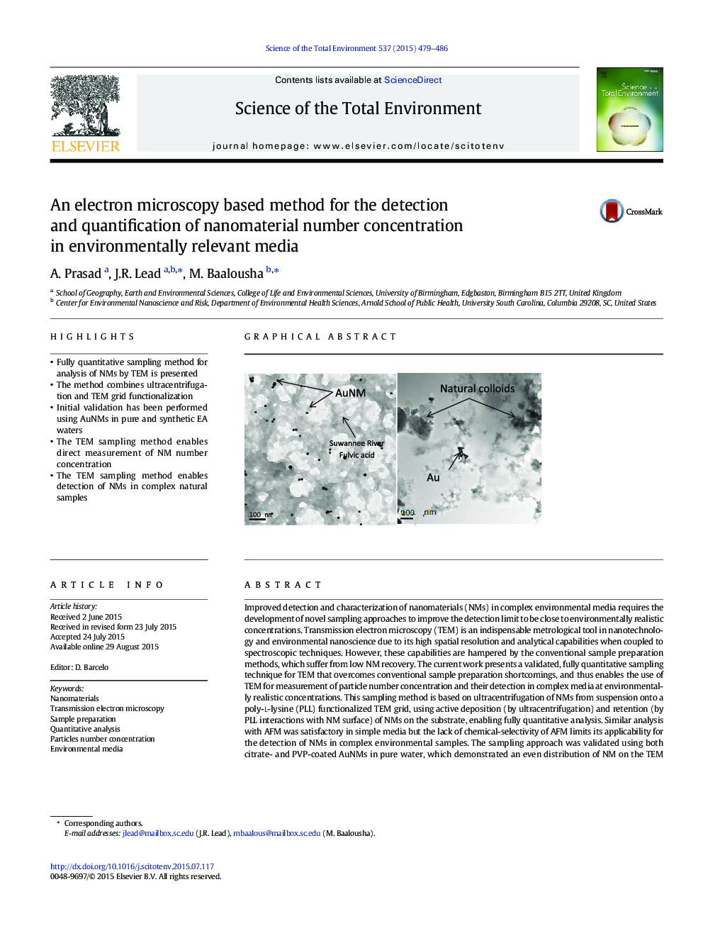 An electron microscopy based method for the detection and quantification of nanomaterial number concentration in environmentally relevant media