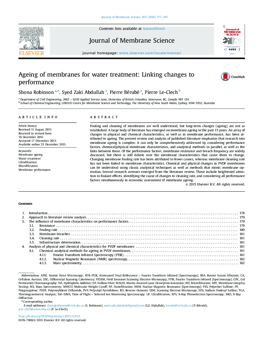 Ageing of membranes for water treatment: Linking changes to performance