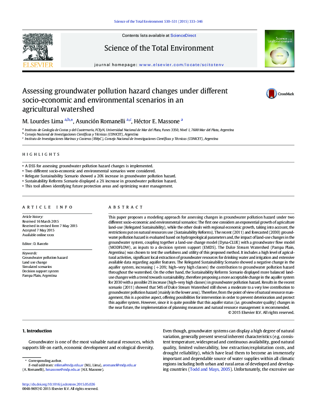 Assessing groundwater pollution hazard changes under different socio-economic and environmental scenarios in an agricultural watershed