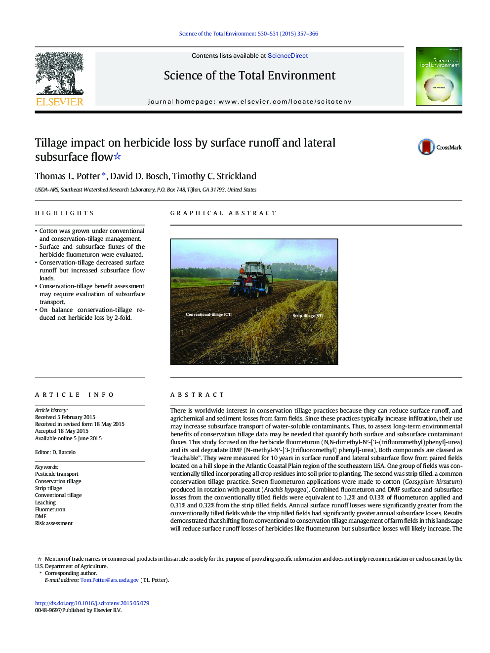 Tillage impact on herbicide loss by surface runoff and lateral subsurface flow