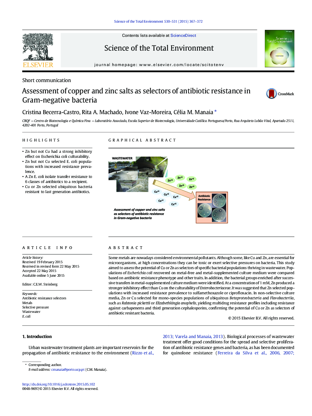 Assessment of copper and zinc salts as selectors of antibiotic resistance in Gram-negative bacteria