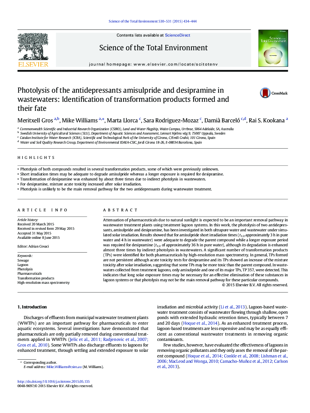 Photolysis of the antidepressants amisulpride and desipramine in wastewaters: Identification of transformation products formed and their fate