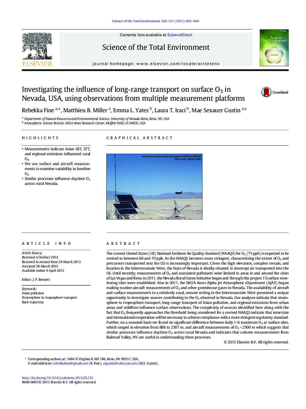 Investigating the influence of long-range transport on surface O3 in Nevada, USA, using observations from multiple measurement platforms