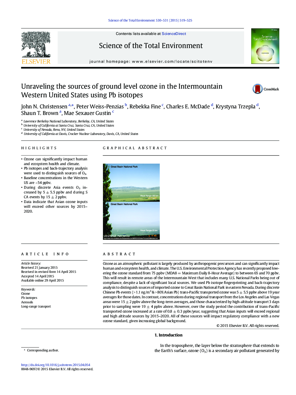 Unraveling the sources of ground level ozone in the Intermountain Western United States using Pb isotopes