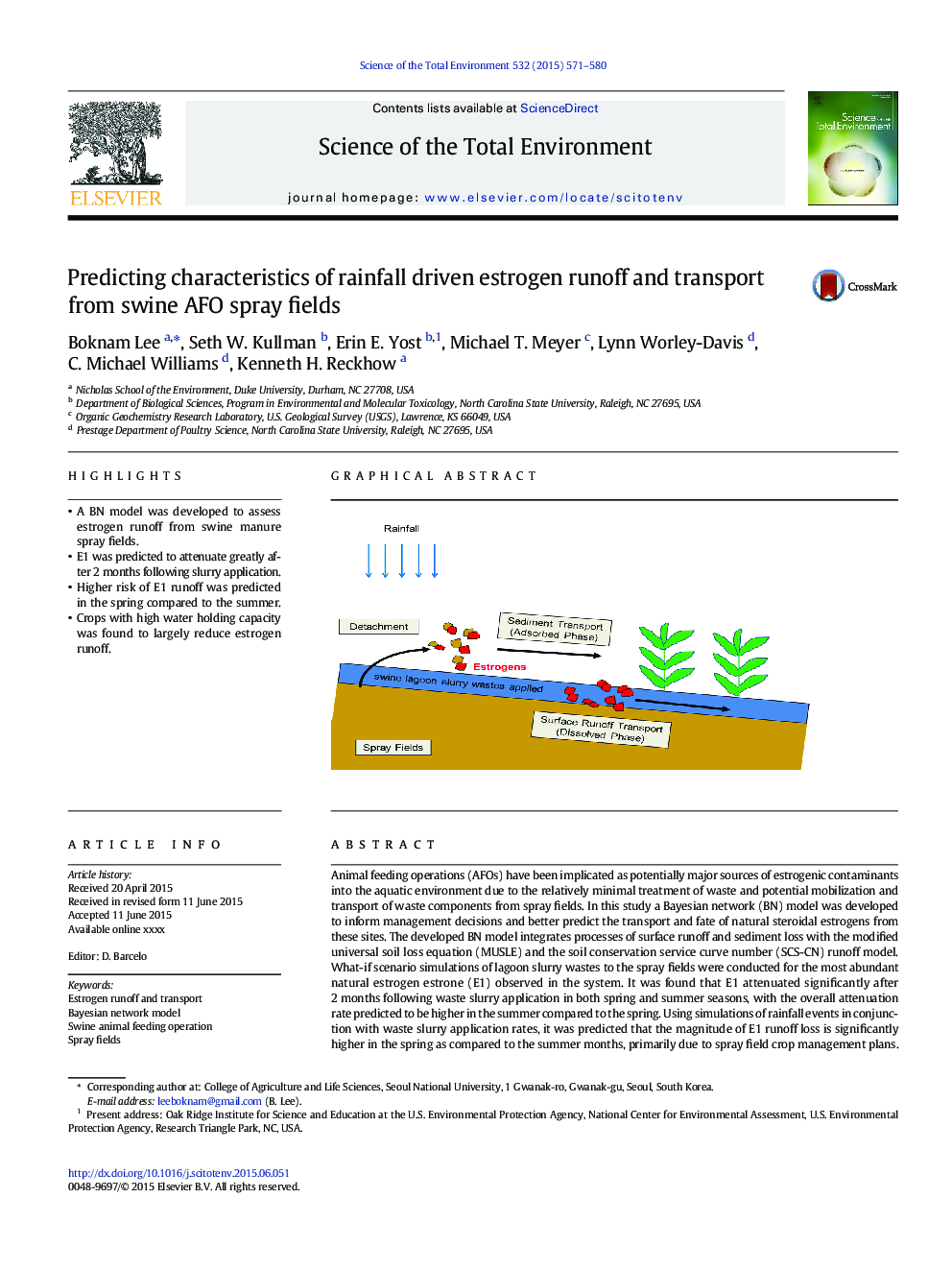 Predicting characteristics of rainfall driven estrogen runoff and transport from swine AFO spray fields