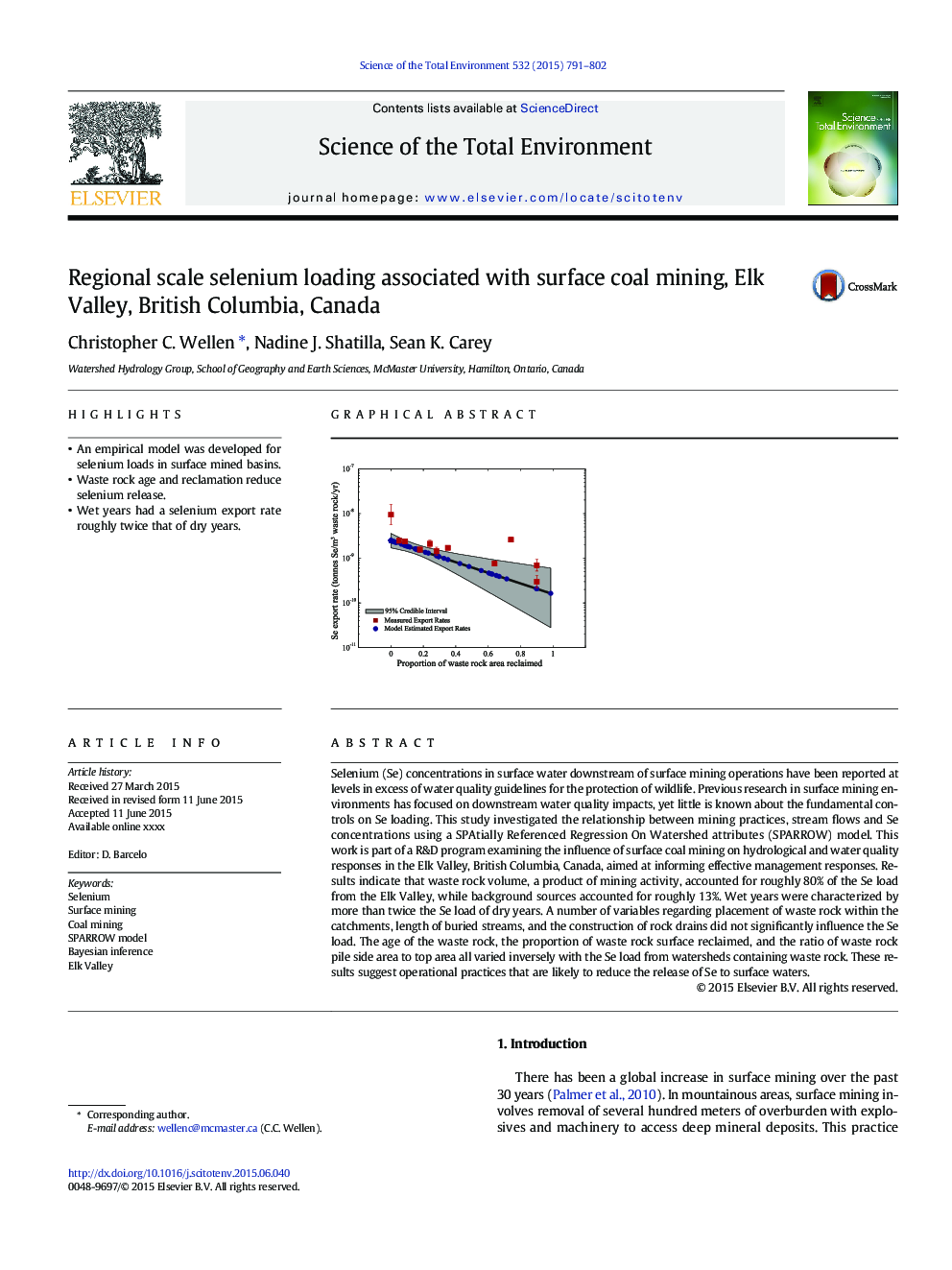 Regional scale selenium loading associated with surface coal mining, Elk Valley, British Columbia, Canada