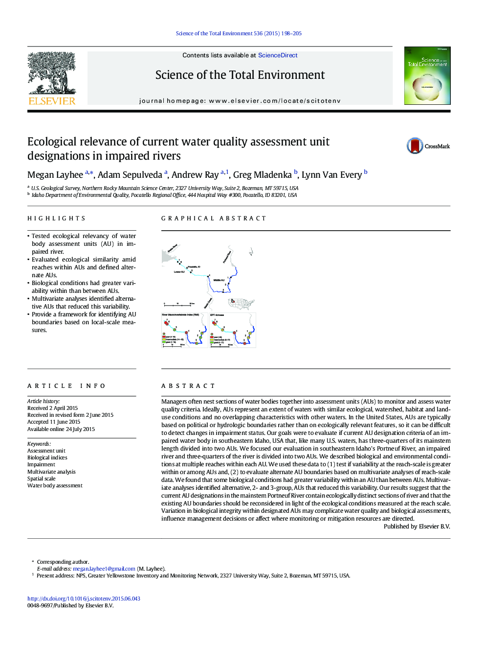 Ecological relevance of current water quality assessment unit designations in impaired rivers