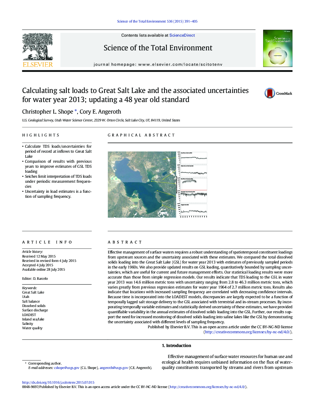 Calculating salt loads to Great Salt Lake and the associated uncertainties for water year 2013; updating a 48Â year old standard