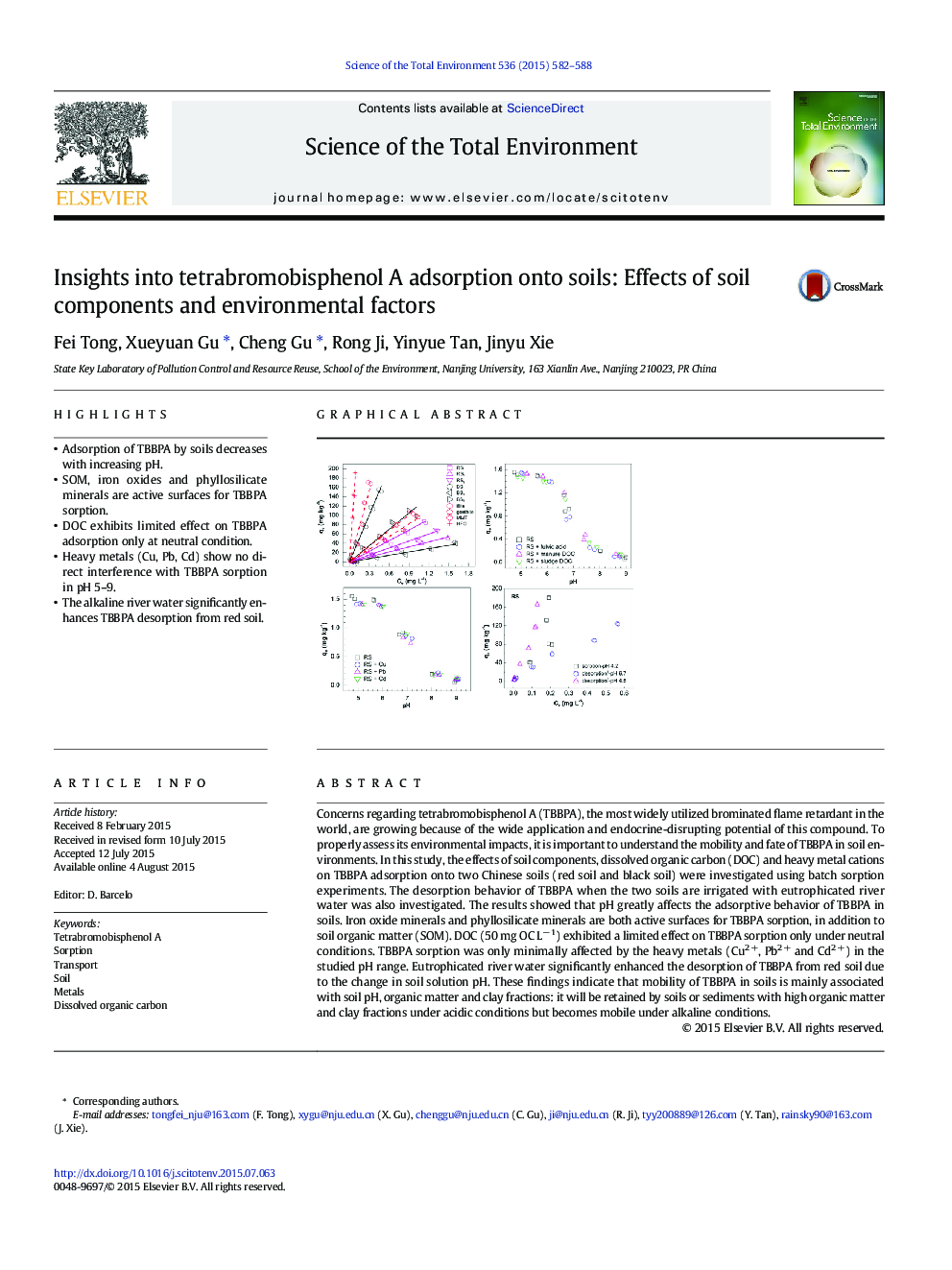 Insights into tetrabromobisphenol A adsorption onto soils: Effects of soil components and environmental factors