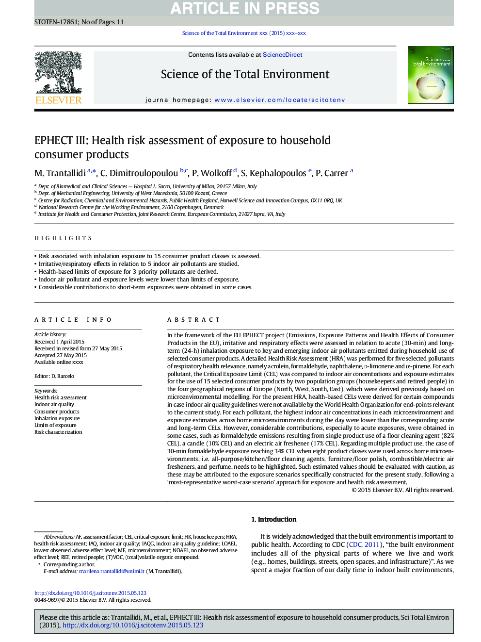 EPHECT III: Health risk assessment of exposure to household consumer products