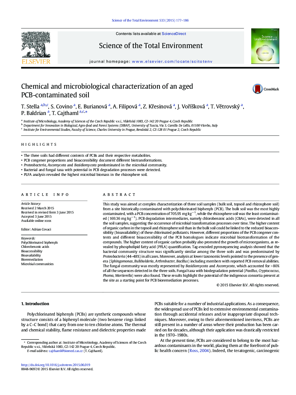 Chemical and microbiological characterization of an aged PCB-contaminated soil