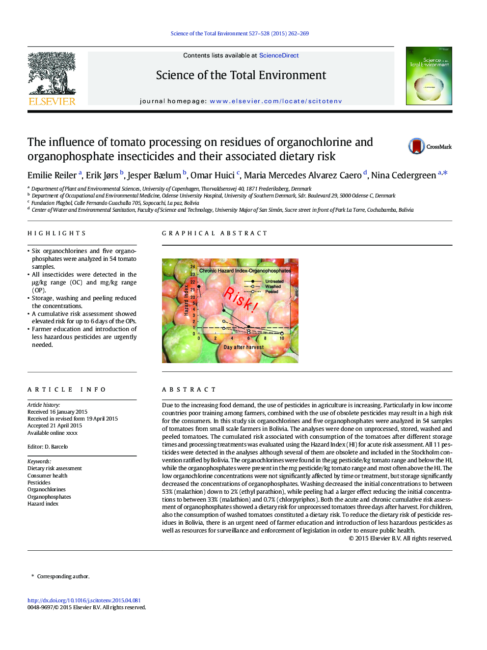 The influence of tomato processing on residues of organochlorine and organophosphate insecticides and their associated dietary risk