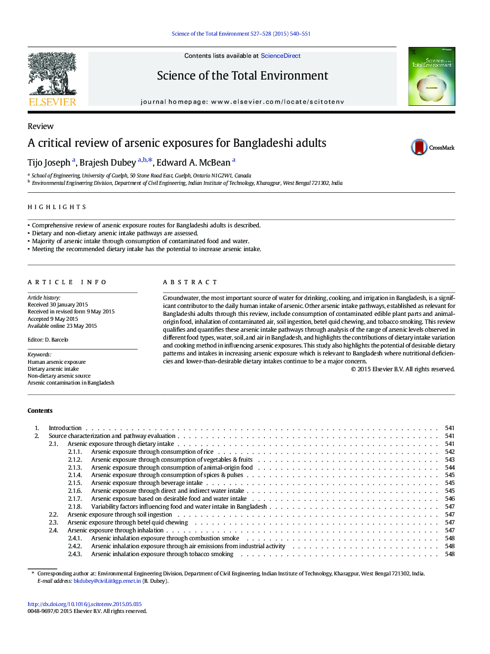 A critical review of arsenic exposures for Bangladeshi adults