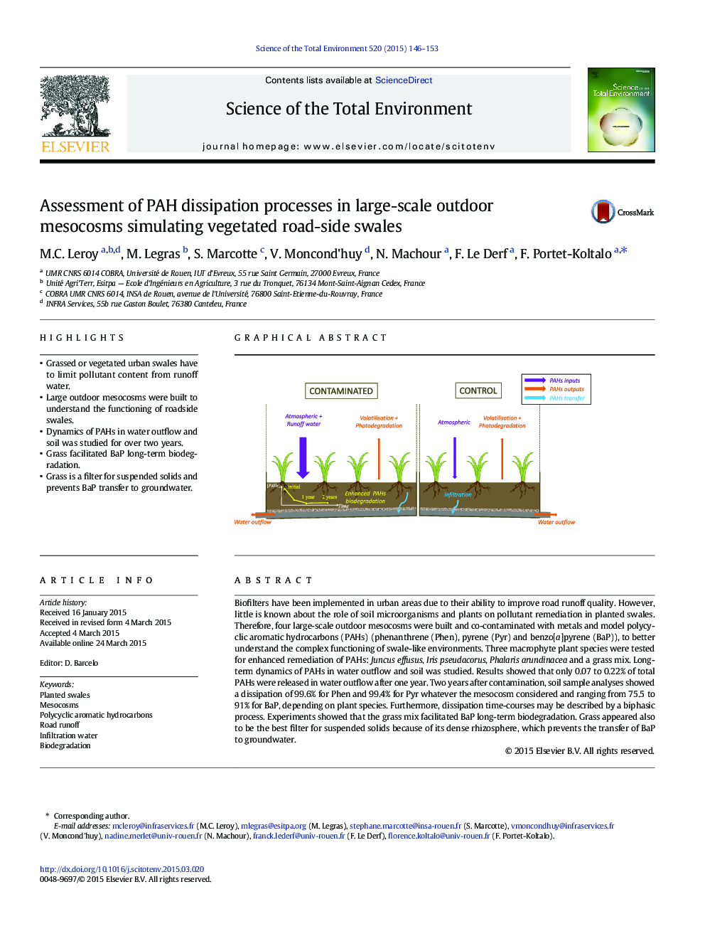 Assessment of PAH dissipation processes in large-scale outdoor mesocosms simulating vegetated road-side swales