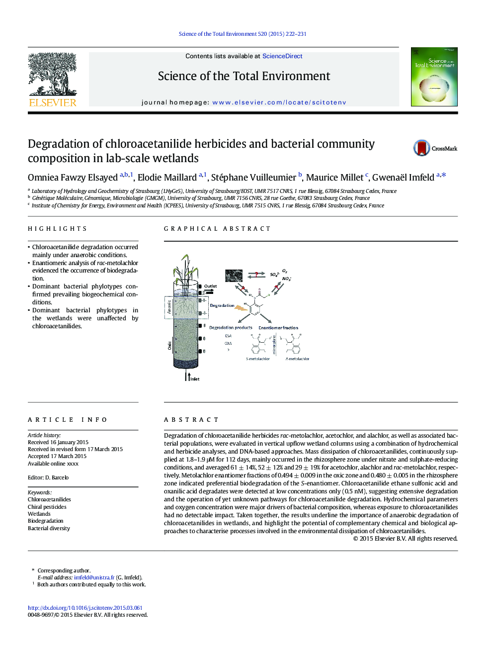 Degradation of chloroacetanilide herbicides and bacterial community composition in lab-scale wetlands