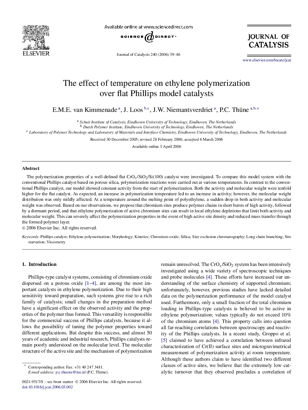 The effect of temperature on ethylene polymerization over flat Phillips model catalysts