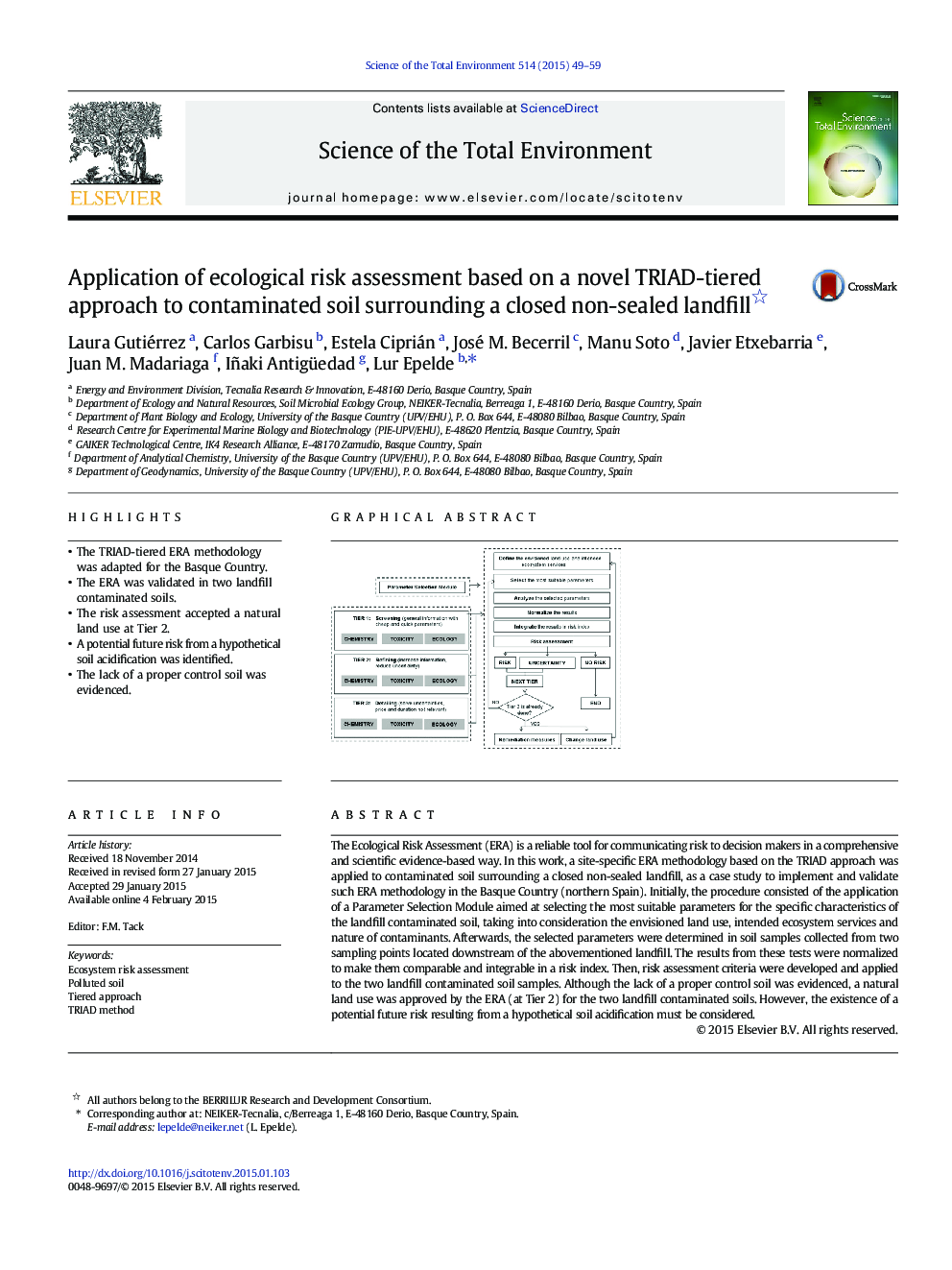 Application of ecological risk assessment based on a novel TRIAD-tiered approach to contaminated soil surrounding a closed non-sealed landfill