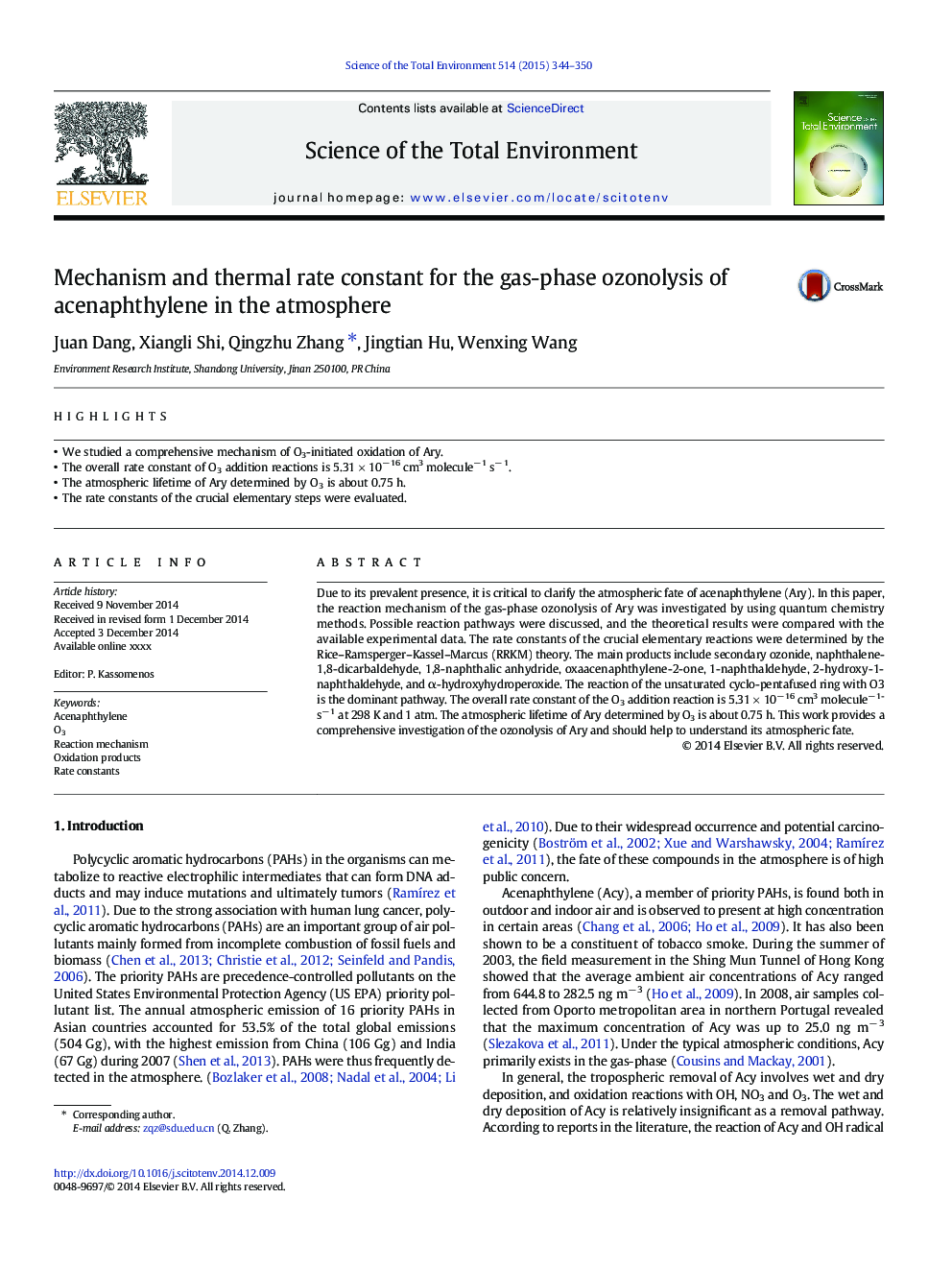 Mechanism and thermal rate constant for the gas-phase ozonolysis of acenaphthylene in the atmosphere