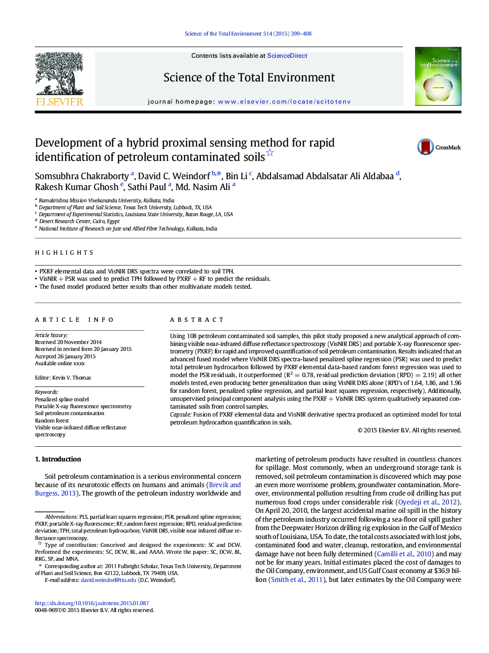 Development of a hybrid proximal sensing method for rapid identification of petroleum contaminated soils