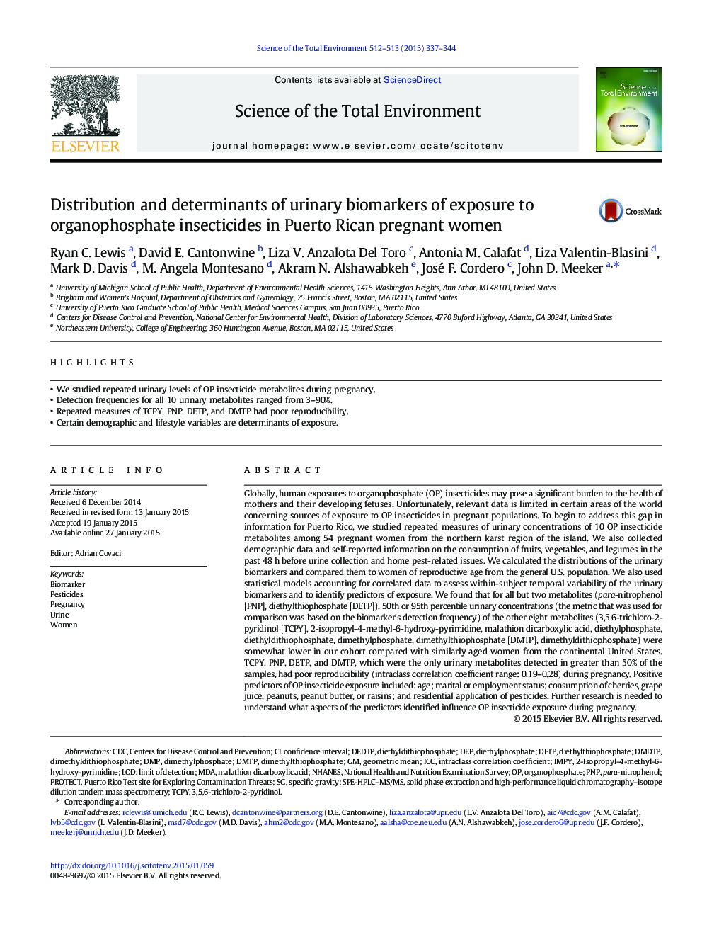 Distribution and determinants of urinary biomarkers of exposure to organophosphate insecticides in Puerto Rican pregnant women