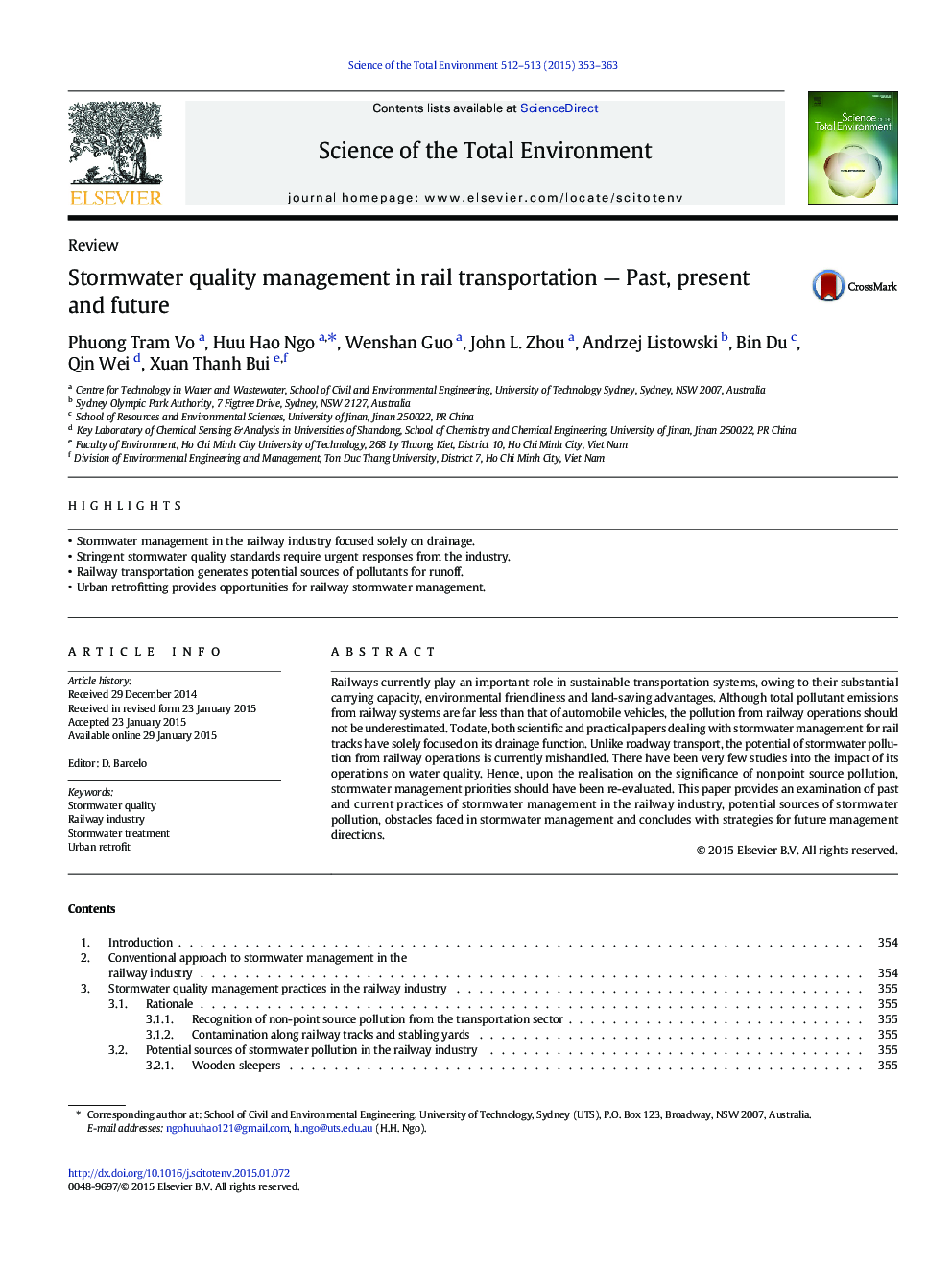 Stormwater quality management in rail transportation - Past, present and future