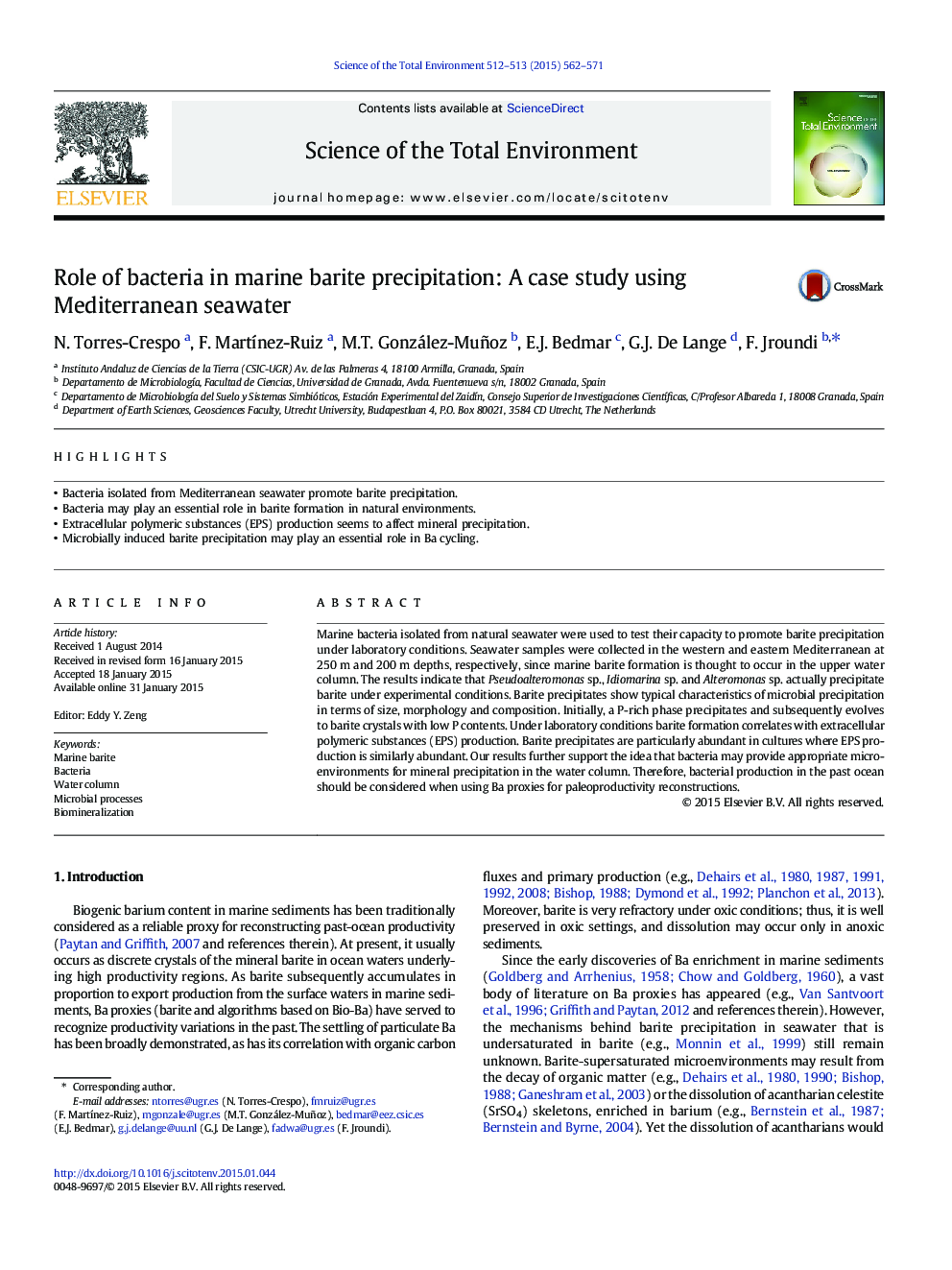 نقش باکتری در باریت دریایی دریایی: مطالعه موردی با استفاده از آب دریای مدیترانه 