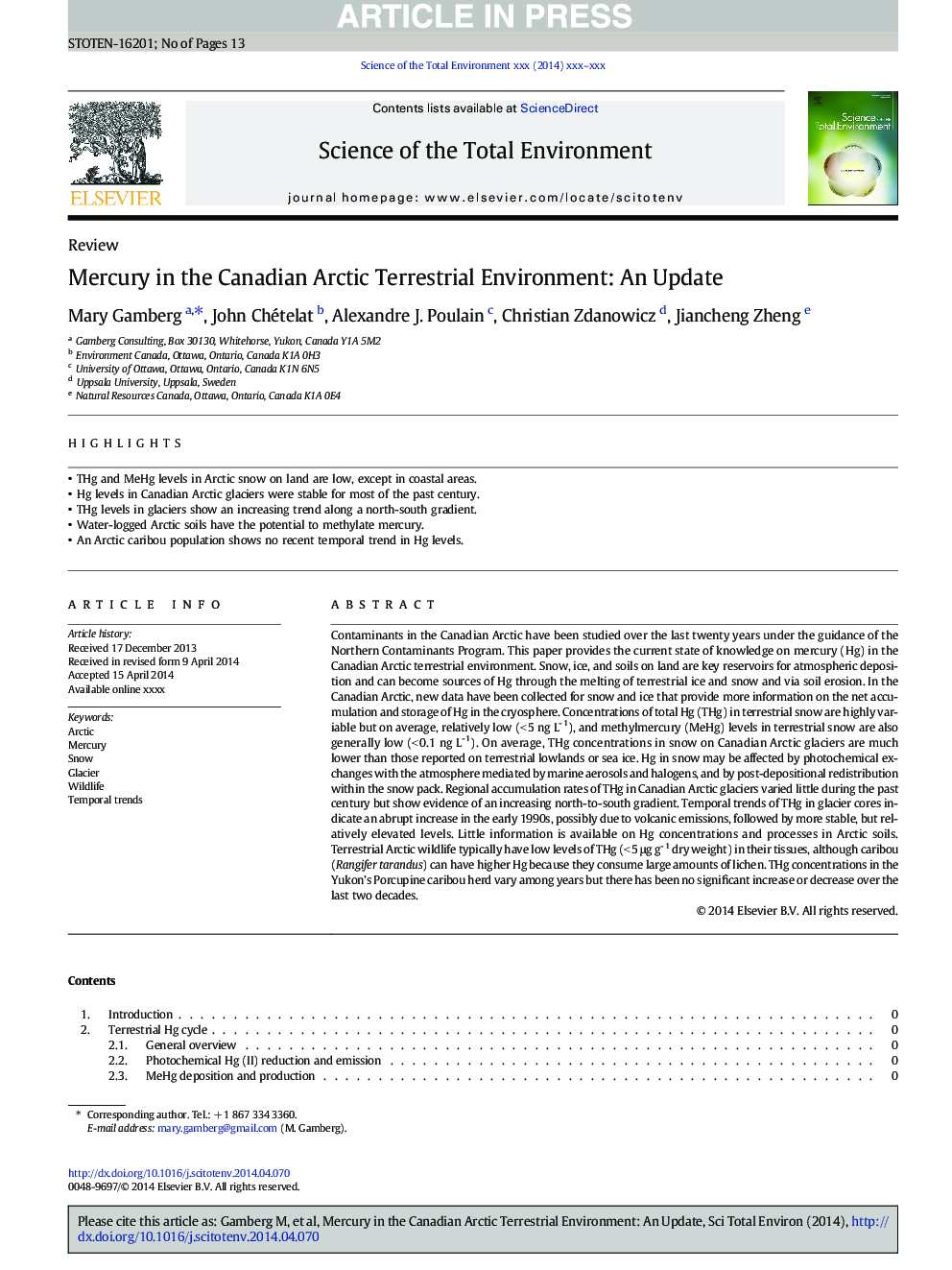 Mercury in the Canadian Arctic Terrestrial Environment: An Update