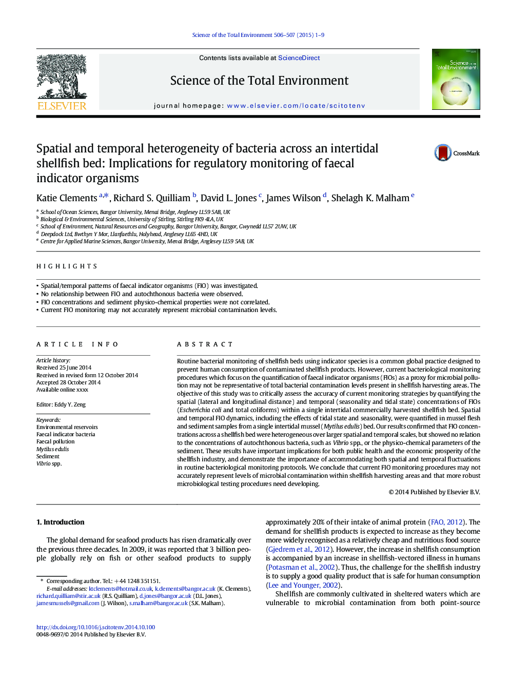 Spatial and temporal heterogeneity of bacteria across an intertidal shellfish bed: Implications for regulatory monitoring of faecal indicator organisms