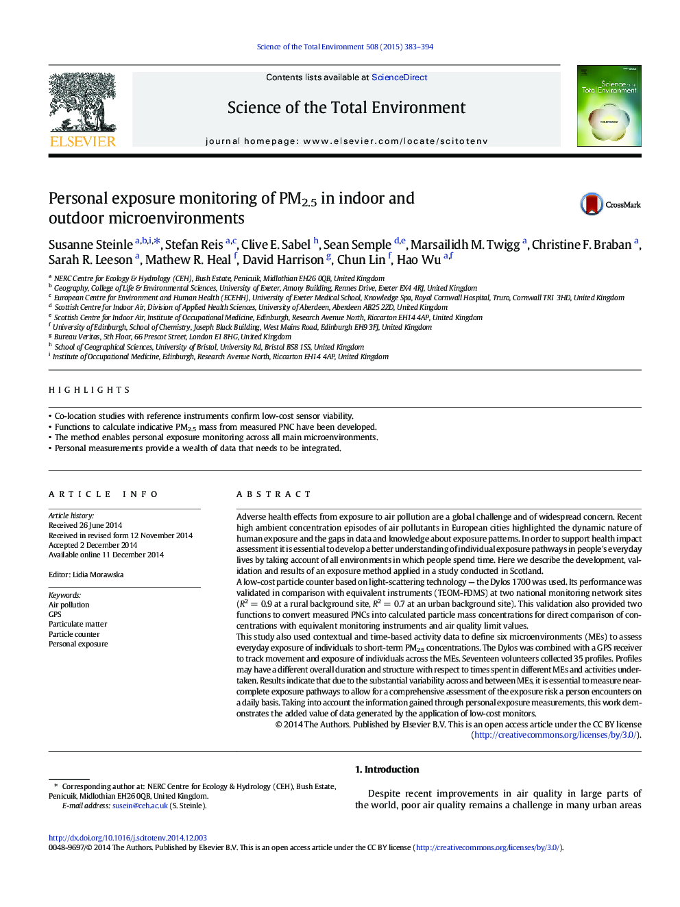 Personal exposure monitoring of PM2.5 in indoor and outdoor microenvironments