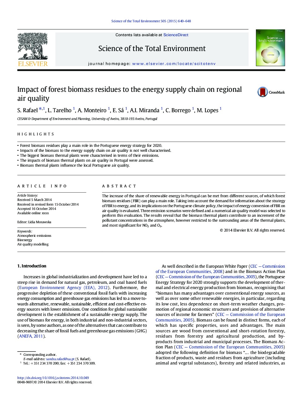 Impact of forest biomass residues to the energy supply chain on regional air quality