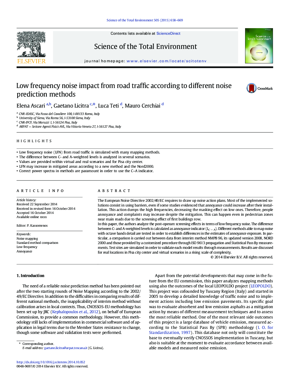 Low frequency noise impact from road traffic according to different noise prediction methods