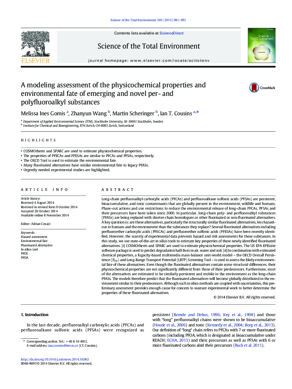 A modeling assessment of the physicochemical properties and environmental fate of emerging and novel per- and polyfluoroalkyl substances