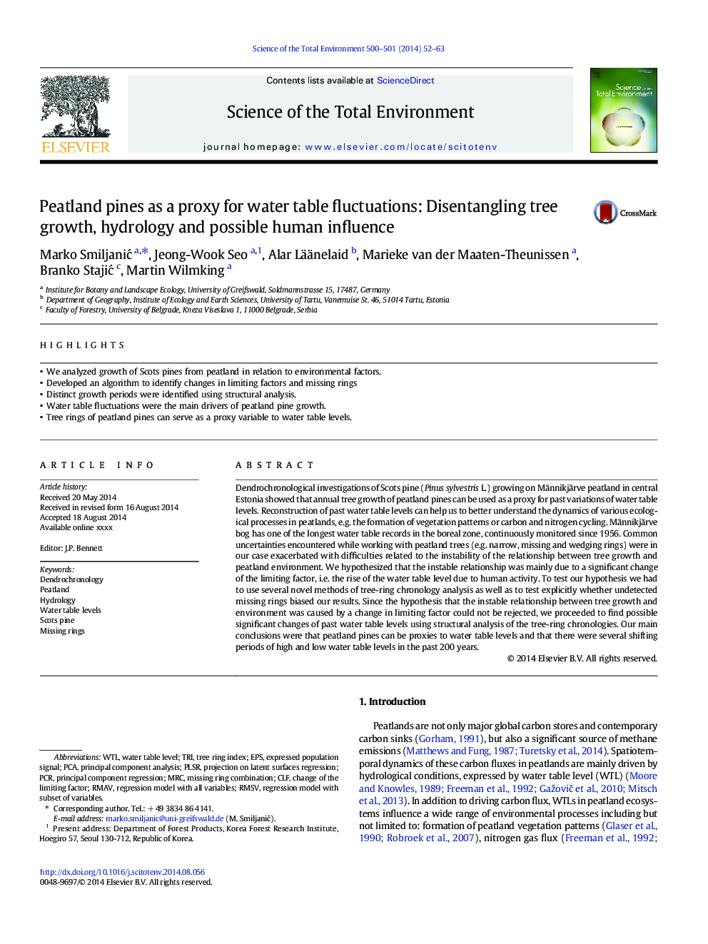 Peatland pines as a proxy for water table fluctuations: Disentangling tree growth, hydrology and possible human influence