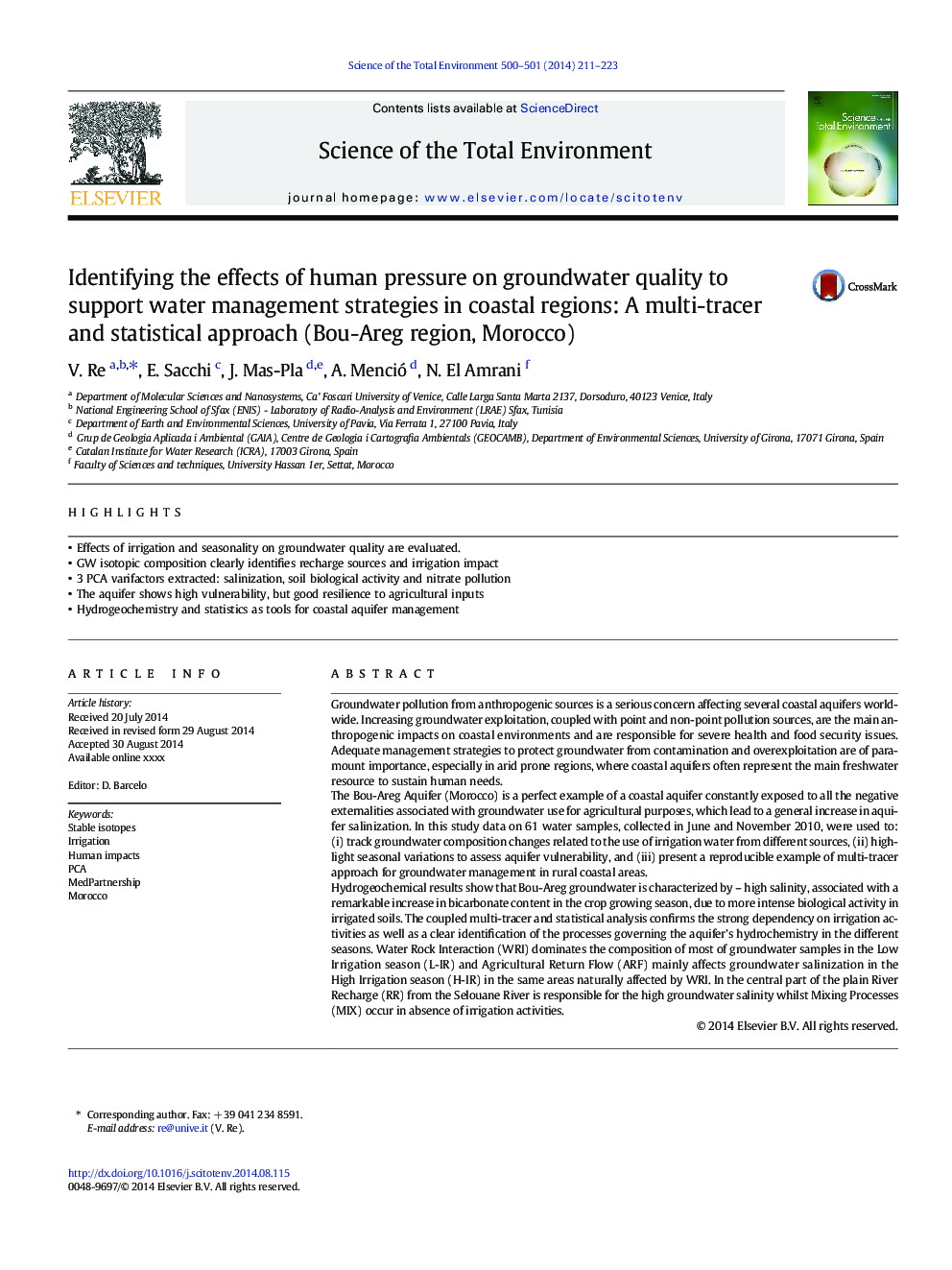 Identifying the effects of human pressure on groundwater quality to support water management strategies in coastal regions: A multi-tracer and statistical approach (Bou-Areg region, Morocco)