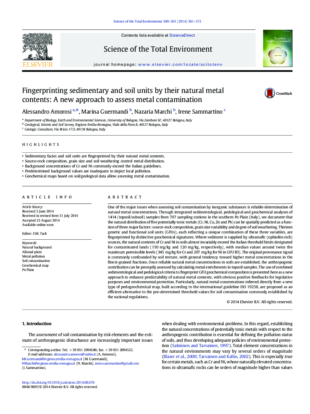 Fingerprinting sedimentary and soil units by their natural metal contents: A new approach to assess metal contamination