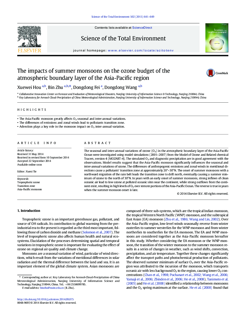 The impacts of summer monsoons on the ozone budget of the atmospheric boundary layer of the Asia-Pacific region