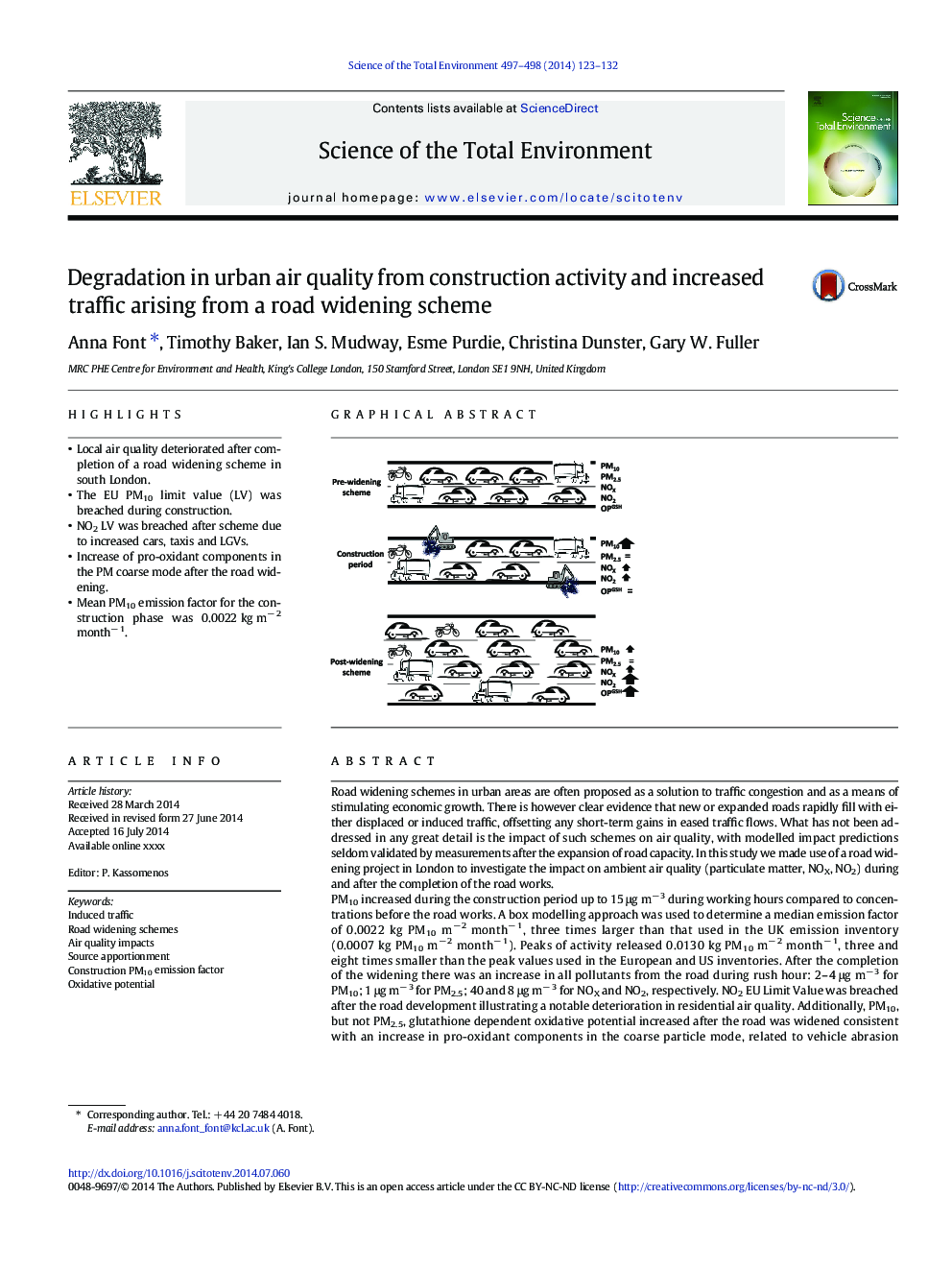 Degradation in urban air quality from construction activity and increased traffic arising from a road widening scheme