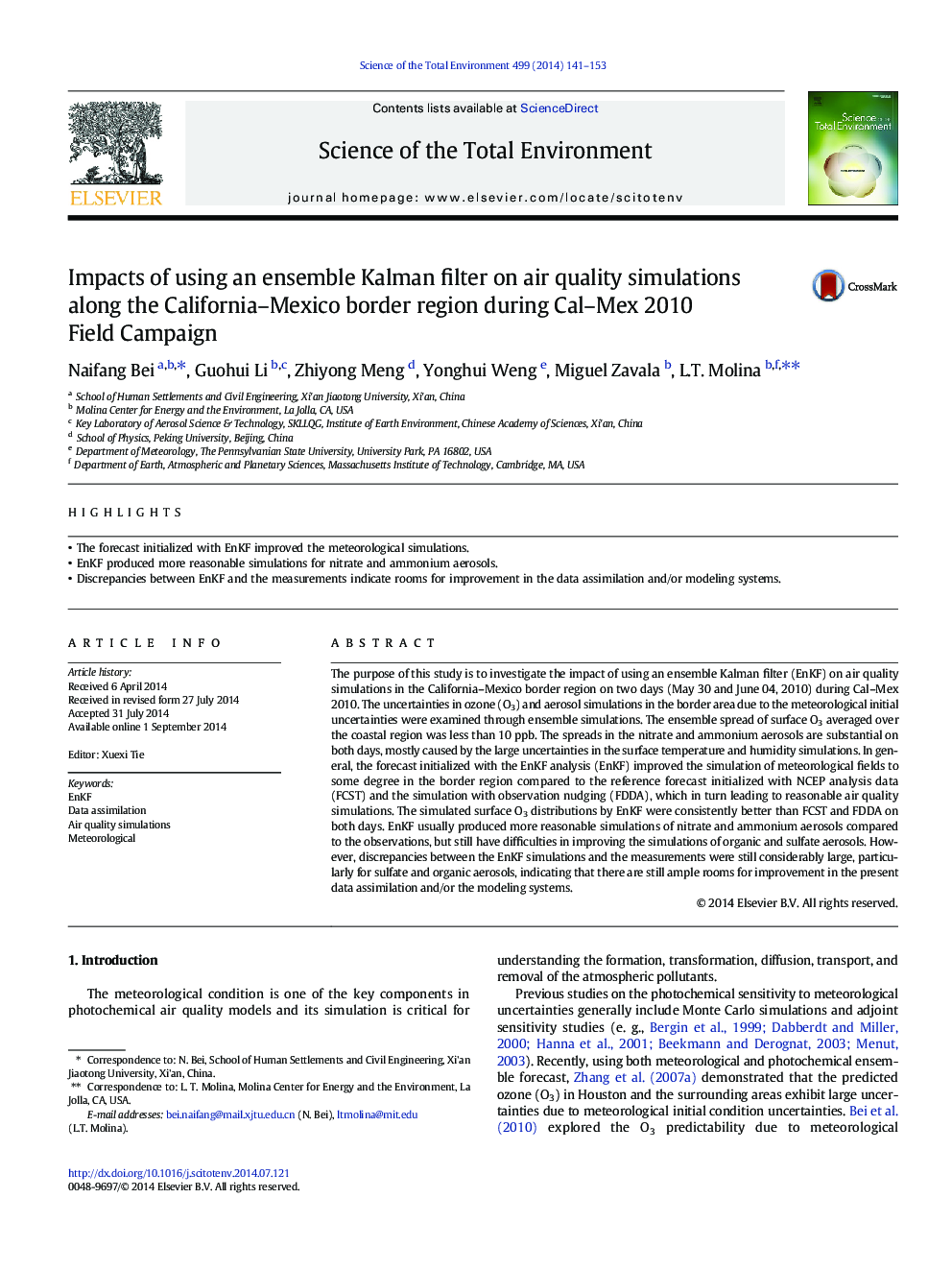 Impacts of using an ensemble Kalman filter on air quality simulations along the California-Mexico border region during Cal-Mex 2010 Field Campaign