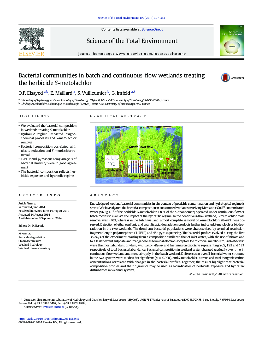 Bacterial communities in batch and continuous-flow wetlands treating the herbicide S-metolachlor