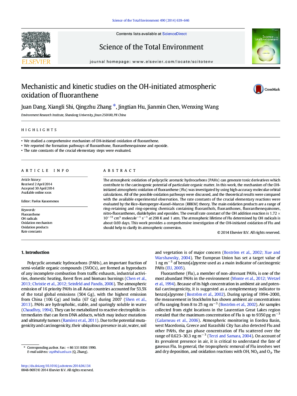 Mechanistic and kinetic studies on the OH-initiated atmospheric oxidation of fluoranthene