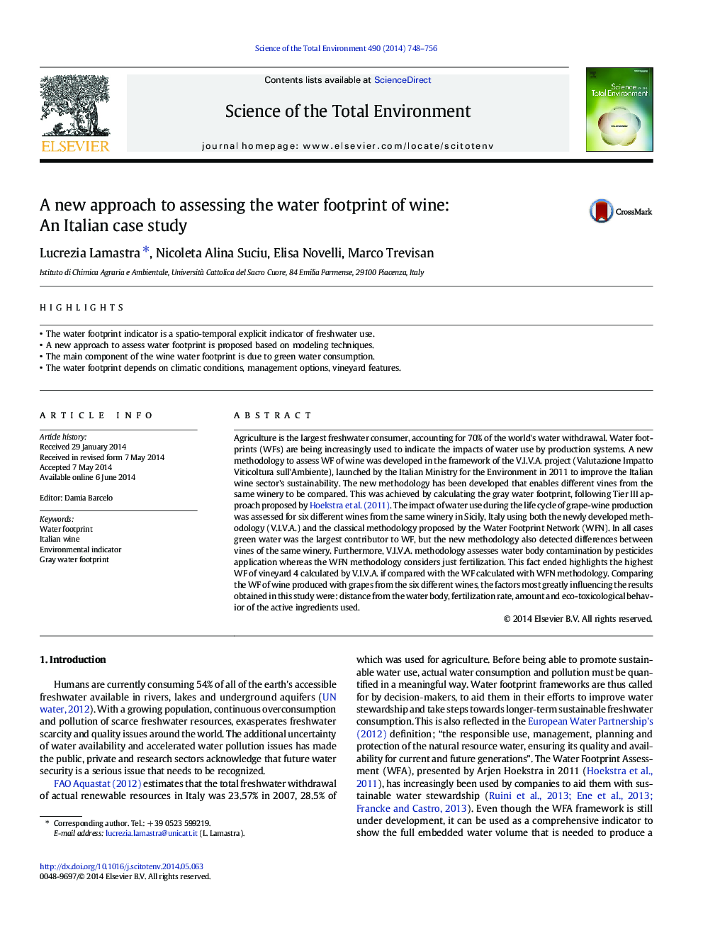 A new approach to assessing the water footprint of wine: An Italian case study