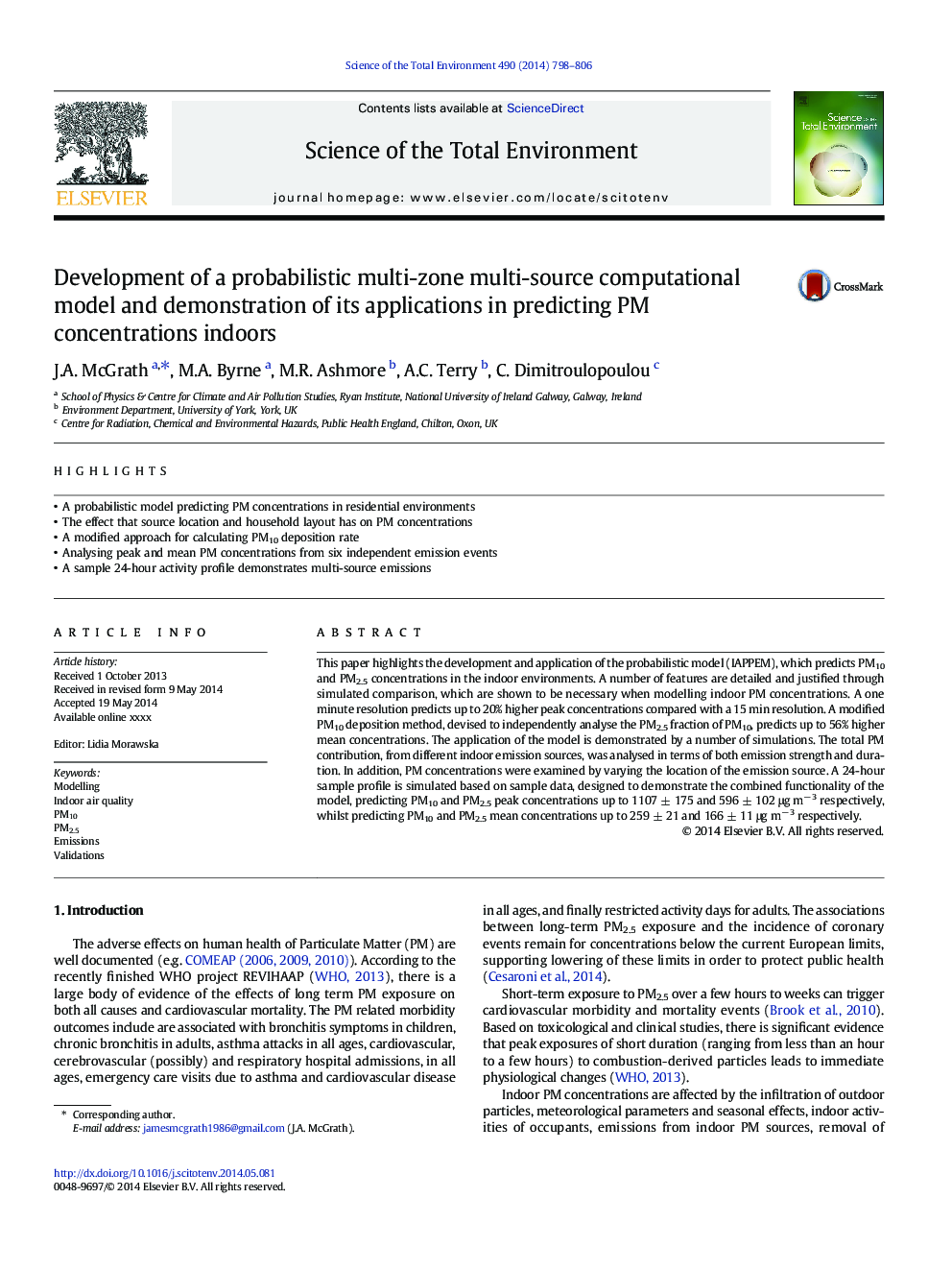 Development of a probabilistic multi-zone multi-source computational model and demonstration of its applications in predicting PM concentrations indoors